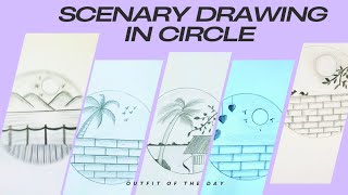 5 scenery drawing in circle  Easy scenery drawing in circle  Primas Pencil [upl. by Brufsky801]