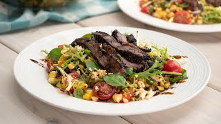 Grilled Balsamic Skirt Steak Salad with Corn Recipe  CharBroil [upl. by Hamal]