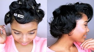 How To Style SHORT Relaxed Hair  PIN CURLS TUTORIAL  Heatless Curls [upl. by Adeirf]