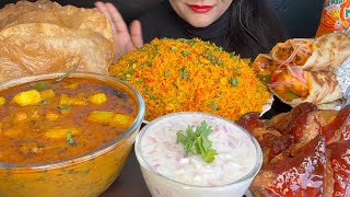 ASMR EATING VEG BIRYANIPOORI ALOO CURRYPANEER ROLLSAMOSA [upl. by Reeve140]