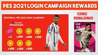 ICONIC RONALDINHO IS HERE  PES 2021 LOGIN CAMPAIGN REWARDS  PES 2021 MOBILE [upl. by Zwick184]