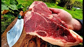 How to cook the Perfect Steak the juiciest t bone EVER ASMR cooking Relaxing Video Camping [upl. by Dnalkrik863]