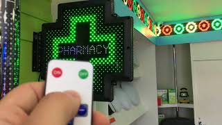 DEMO New LED pharmacy cross sign outdoor 20 flashing mode and remote control CLARITY LED [upl. by Maryjo]