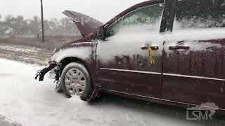 10252023 Minot ND  Accident and a SlideOff as the Winter Storm Begins [upl. by Eirena935]