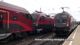 Railjet 1116 2513 and 1116 2270 depart Vienna Wien Westbahnhof [upl. by Virgin42]