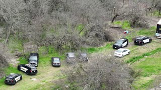 Drone video shows search in wooded area in connection with missing girl Lina Khil [upl. by Nerot913]