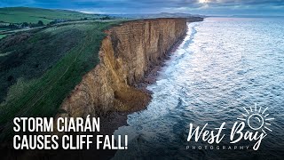 Storm Ciarán BATTERS the South Coast Causing Cliff Fall at West Bay  Dorset  Drone Footage [upl. by Seften]