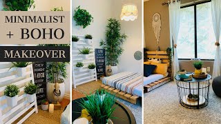 Small Bedroom Budget Makeover  Rental Friendly  Minimalist and BOHO [upl. by Knarf]