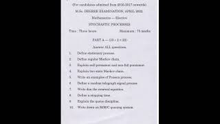 STOCHASTIC PROCESSES Bharathidasan University PG Maths Department Question Paper [upl. by Zwiebel247]