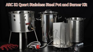 Stainless steel turkey fryer pot and burner kit display AFHA4230LG SET [upl. by Amikay841]