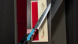 Takeshi Saji R2 Diamond Finish Damascus Slicer 270mm with Blue Turquoise Handle Nomura Special [upl. by Shannah546]