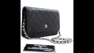 CHANEL Grained Calfskin Wallet On Chain WOC Black Shoulder Bag n94 [upl. by Eadrahc]