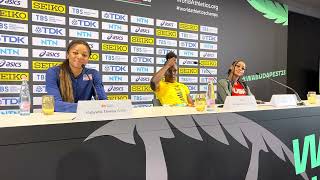 2023 Worlds women’s 200m medalists’ press conference Sherica Jackson ShaCarri Richardson Thomas [upl. by Atelokin535]