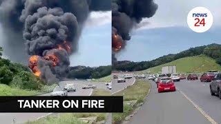 WATCH  Driver escapes unharmed as fuel tanker explodes on N2 in Durban [upl. by Ogilvie]