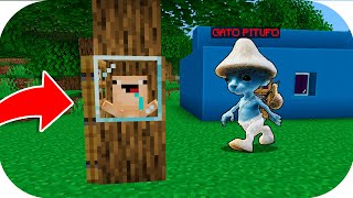 ¡ME ESCONDO DEL GATO PITUFO DENTRO DE UN ARBOL 😱 😂 Bebé Noob vs Smurf Cat en EL ESCONDITE MINECRAFT [upl. by Lihkin]