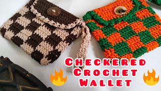 Tutorial Dompet Kartu Rajut kotakkotak🏵️Easy Crochet checkered wallet cardholder Santuycrochet [upl. by Destinee390]