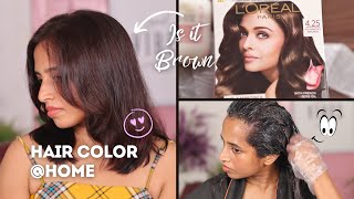 Loreal excellence creme hair color  425 Aishwaryas brown  Hair color home [upl. by Eseerahs]