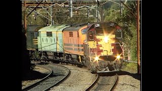 Diesel locomotives including GM streamliners  no4168 freight  Cowan bank  September 2004 [upl. by Neved]