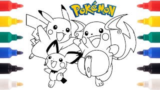 Pokemon drawing and coloring  Pikachu evolution drawing Pichu Pikachu and Raichu [upl. by Hepsoj]