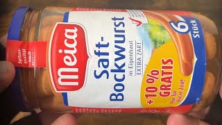 Meica Juice Bockwurst is a juicy tender German Specialty  JunkFoodHacker [upl. by Arrak635]