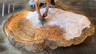 Extra Large Burl Wood With Unusual Shapes Is Made Into Coffee Tables Of Great Value  Woodworking [upl. by Kopaz]