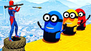 ✅GTA5 Epic Ragdoll RED SPIDERMAN VS RED MINION VS GREEN MINION Funny Fails Jumpgta5 [upl. by Antonius780]