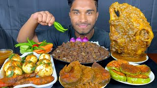 Spicy mutton Boti curry fish curry  egg curry and full goat curry with rice mukbang eating show [upl. by Holli]