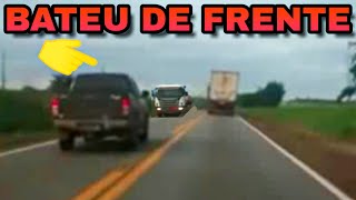 Pickup bate de frente com carreta em ultrapassagem perigosa [upl. by Yekim]