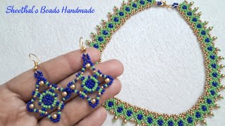 Beaded Seed Bead Necklace and Earrings making Tutorial  Sheethals Beads Handmade [upl. by Asilehs]