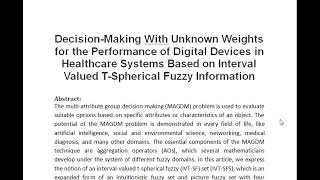 Decision Making With Unknown Weights for the Performance of Digital Devices in Healthcare Systems Ba [upl. by Dannye]