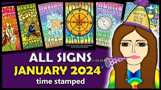 JANUARY 2024 All Signs Timestamped Psychic Tarot Intuitive Tarot guided messages reading for all [upl. by Eneryt]