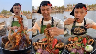 Fisherman Dagang eats octopus salmon conch crab scallop yummy seafoodcooking seafoodboil [upl. by Westphal]