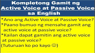 ANO ANG ACTIVE VOICE AT PASSIVE VOICE SA ENGLISH Ei tv [upl. by Garfield]