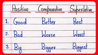 Degree of comparison  Positive Comparative Superlative degrees  15 examples degree of comparison [upl. by Tania129]