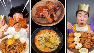 Crispy Intestines Daechang with Spicy Buldak Webfoot Octopus and jamaican chicken Mukbang Asmr [upl. by Sremlahc139]