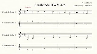 Sarabande HWV 425 G F Händel arranged for 2 guitars with tab beginner level [upl. by Eelaras]