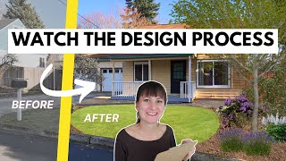 Front Yard Landscape Design Demonstration 🪴 Watch me design a reduced lawn front yard [upl. by Kalli356]