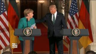 First TrumpMerkel meeting reflects different views styles [upl. by Litha611]