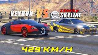 Nissan Skyline r34 vs Bugatti Veyron 420kmh Drag race  Veyron vs Skyline [upl. by Nessah]