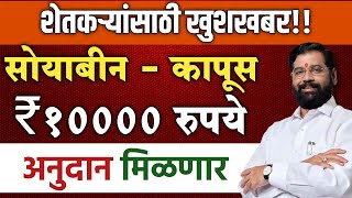 💸 सोयाबीन  कापूस उत्पादक शेतकर्‍यांना १० हजार रुपये मिळणार GR आला  Bhavantar Yojana 2024 [upl. by Anhpad]