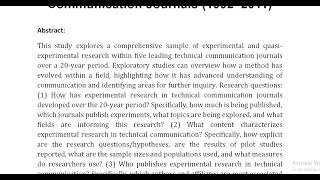 An Overview of Experimental and Quasi Experimental Research in Technical Communication Journals 1992 [upl. by Cassi]