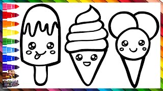 Dibuja Y Colorea 3 Lindos Helados 🍦🍨🍧❄️🌈 Dibujos Para Niños [upl. by Aivun513]