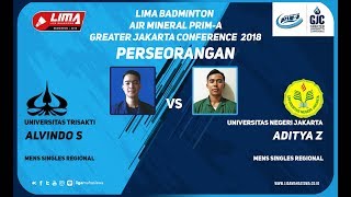 ALVINDO S USAKTI VS ADITYA Z UNJ LIMA BADMINTON AIR MINERAL PRIMA GJC 2018 TUNGGAL PUTRA [upl. by Pauline]