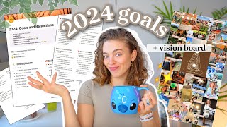 How I Set My New Years Goals 2024  free templates vision board reflections  resolutions [upl. by Norrat]