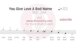 Bon Jovi  You Give Love A Bad Name Drum Score [upl. by Anuahsar]