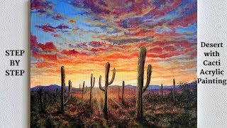 Desert with Cacti STEP by STEP Acrylic Painting ColorByFeliks [upl. by Ettennan838]