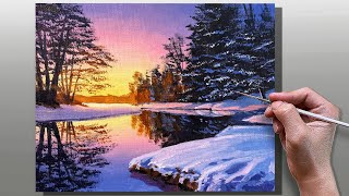 How to Paint Winter Lake Sunset  Stepbystep Acrylic Painting  Correa Art [upl. by Adyl]