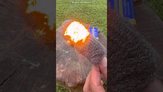 Survival Skills Fire Starter with Steel Wool🔥survival bushcraft camping outdoors lifehacks [upl. by Hoang]