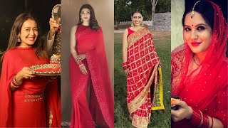 Neha Kakkar Kajal Aggarwal Niti Taylor Mona Singh Prachi Tehlan 1st Karwa Chauth Look is amazing [upl. by Worl]