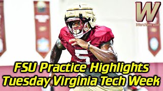 FSU Football  Florida State Practice Highlights Tuesday Virginia Tech Week  Warchant TV FSU [upl. by Yatnahc949]